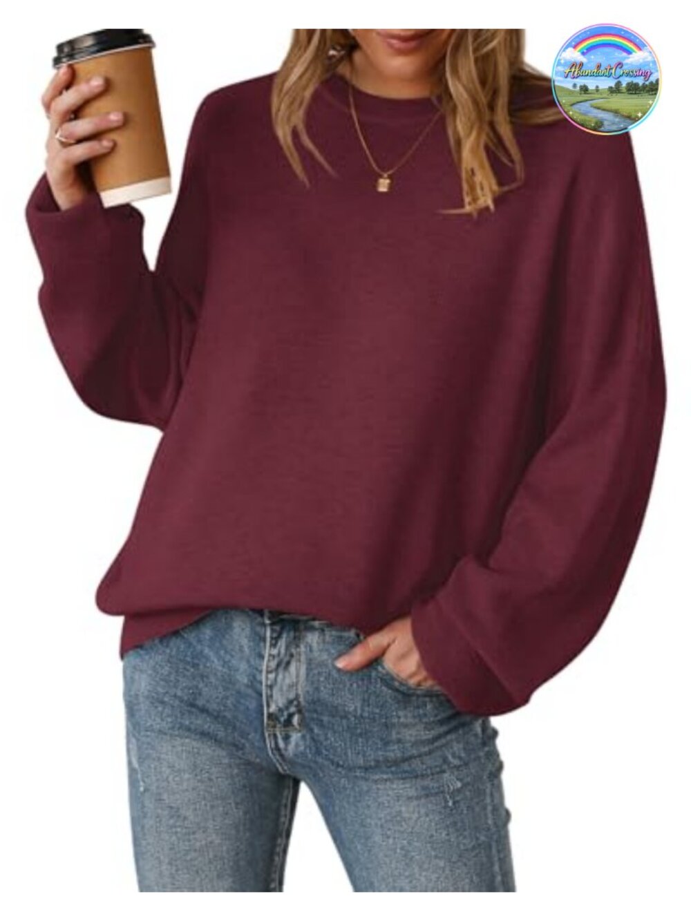 Wool Blend Oversized Crewneck Pullover Sweater Long Sleeve Ribbed